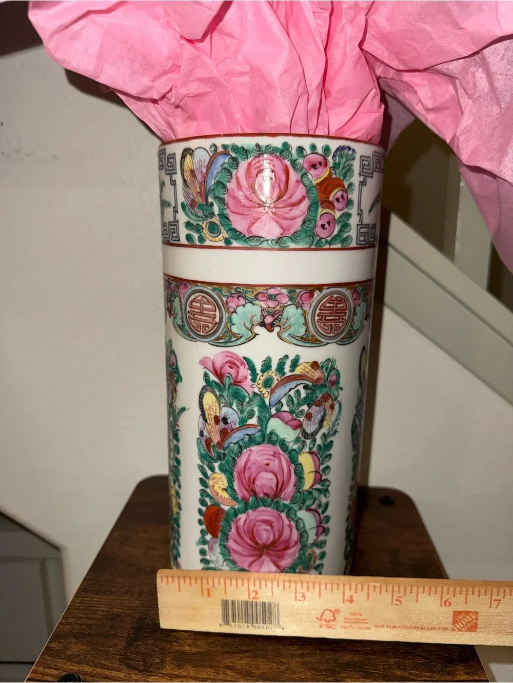 Floral Ceramic Vase with Pink Accents